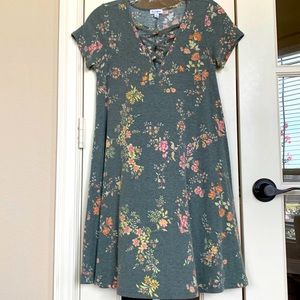 Love, Fire green floral ribbed short sleeve dress, Small